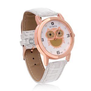 Octavia White Rose Gold Hoot Owl Watch